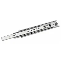 Side-mounted, full-extension ball bearing drawer slide with 18-inch closed length and 18-inch travel. Provides smooth linear motion for industrial cabinetry, toolboxes, machine enclosures, and storage systems