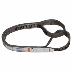 This STREN-FLEX web sling is a Type 3 protected-edge nylon flat-eye sling with an 18 ft sling length, 12 in eye length, and 4 plies. It features a wear-resistant tag for identification. Used for lifting and rigging heavy loads in industrial settings such as construction, manufacturing, and warehousing.