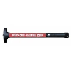 Rim-type exit device with touchbar style, constructed of aluminum. ADA compliant. Suitable for emergency egress on commercial and industrial doors up to 48 inches wide.