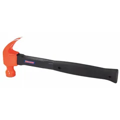 This steel curved-claw hammer features a 16 oz head and a 13-inch overall length. The smooth steel handle is fitted with a ribbed grip for control during use. The curved claw is designed for pulling nails. Suitable for driving and pulling nails in general construction, framing, and demolition tasks.