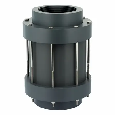 PLAST-O-MATIC CKS150VT-NC-PV PVC Poppet Check Valve, 1 1/2 in, FKM Poppet - PVC Poppet Check Valves