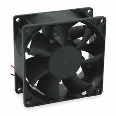 This square axial fan delivers 84 cfm at 0.000 in SP, powered by 48V DC. It features a polybutylene blade and polybutylene terephthalate housing, with lead wire connections. The fan measures 3 1/8 in height and 1 1/2 in depth, with an IP20 rating. Suitable for cooling and ventilation in electronic enclosures, control cabinets, and small equipment.