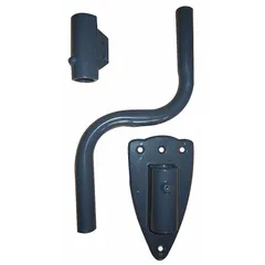 This steel mounting bracket is finished in gray and includes a secondary safety support cable. It is used for securely mounting equipment such as fans, blowers, or motors in overhead or vibration-prone installations.