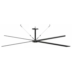 Industrial HVLS ceiling fan with 20 ft blade diameter, variable speed control, and 240V AC three-phase power. Draws 3.5 A. No light kit. Suitable for large spaces such as warehouses, distribution centers, and manufacturing plants requiring high-volume air movement.