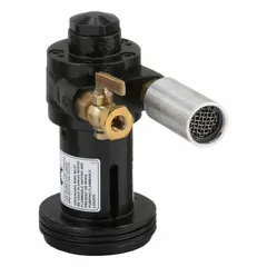 This air-powered drum pump motor delivers 3/4 hp with 15 cfm air consumption. It features a 1/8 in FNPT connection and a cast iron housing, designed for intermittent duty cycles. Typical applications include powering drum pumps for fluid transfer in industrial environments.