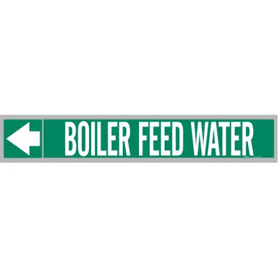 BRADY Pipe Marker: Boiler Feed Water, Green, White, Fits 1 1/2 to 2 in Pipe O.D. - Boiler Feed Water Adhesive Pipe Markers