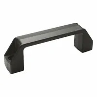 Black plastic bridge handle with unthreaded mounting holes. Features a 122 mm center-to-center spacing and 7 mm hole diameter, accepting 6.5 mm screws. Suitable for use on industrial machinery, enclosures, and equipment doors requiring a load-rated grip