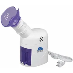 This steam inhaler delivers warm, moist steam to help relieve respiratory discomfort. It has a 25 mL capacity and includes a flexible mask for comfortable use. Typical applications include home healthcare and clinical settings for temporary relief of congestion, coughs, and dry throat.