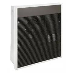 This large recessed electric wall heater from Dayton operates on 277V AC single-phase power, delivering selectable 1500 W or 3000 W heat output. It features a bronze grille and is non-programmable. Typical applications include supplemental heating in commercial or industrial spaces such as warehouses, workshops, and large rooms with high ceilings. Rough-in dimensions are 18-1/4 in x 14-1/4 in x 3-7/8 in.