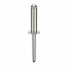 Domed-head blind rivet with 0.249" diameter and 2 5/17" overall length. Body length is 31/32", overall length 2 19/64". Supplied in a 100-pack. Used for fastening materials where only one side is accessible, such as in sheet metal and general fabrication.