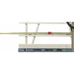This stop gauge serves as a positioning aid for accurate material stops on panel routers and panel saws. It helps operators achieve repeatable cuts in woodworking and panel processing applications.