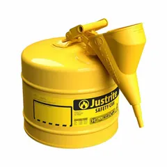 This 5-gallon Type I safety can is designed for handling and storing diesel fuel. Its yellow color and included funnel facilitate safe transfer and dispensing in industrial environments. The can meets typical workplace safety requirements for flammable liquid storage.