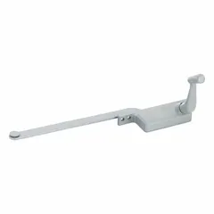 This right-hand window operator is designed for casement windows and mounts to the frame. It includes a crank handle and features a painted aluminum finish. The base length is 4-3/4 inches. Suitable for residential or commercial window applications requiring a right-hand orientation.