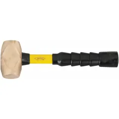 This non-sparking engineering hammer features a 1 1/2 lb head weight with a 1 1/8 in diameter face and a 12 in overall length. The fiberglass handle provides reduced spark risk, suitable for use in environments with flammable gases, vapors, or combustible dusts. Typical applications include striking tasks in industrial settings where ignition hazards are present.