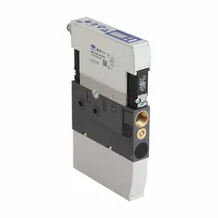 Vacuum generator from the SMPi MEGA PUMP Series with 1/8 in G female port. Features PNP output and 1 NC switching function. Used in automated material handling and pick-and-place applications for gripping parts.