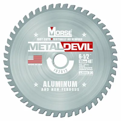 MORSE Circular Saw Blade: 6 1/2 in Blade Dia., 48 Teeth, 0.08 in Cut Wd, 5/8 in Arbor Size - Aluminum & Soft Metal-Cutting Blades