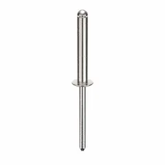 Large flange blind rivet with 0.183" diameter and 2.476" overall length. Body length is 1 11/64" and overall length is 2 15/32". Supplied in a 250-piece pack for inch-system applications. Used for fastening where only one-sided access is available, with the large flange distributing load over a wider area for thin or soft materials.