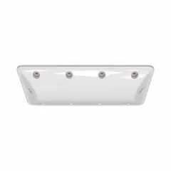 Linear vandal-resistant LED fixture with polycarbonate housing and NEMA 4 rating for protection against moisture, dust, and impact. Operates at 120/277V AC, delivering 4000K color temperature. Suitable for indoor and outdoor areas requiring durable lighting, such as parking garages, warehouses, and transit stations.