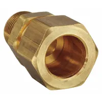 Brass compression fitting adapter with standard sleeve, type Compression x MNPT. Connects 1/2 in OD tubing to 1/4 in male NPT threaded ports. Supplied in a 10-pack. Suitable for joining tubing to threaded connections in fluid systems