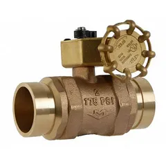 This bronze fire-protection butterfly valve features grooved connections and a gear-operated handwheel for precise flow control. Rated for 175 psi CWP, it is suitable for use in fire-suppression systems such as sprinkler and standpipe applications.
