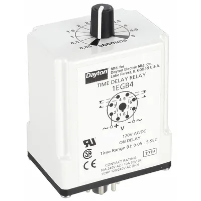 Dayton Single Function Time Delay Relay: Socket Mounted, 120V AC/DC, 10 A - Socket-Mounted Relays