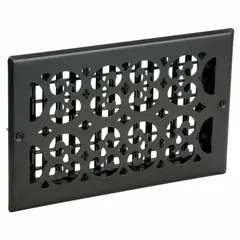 One-way airflow grille for wall installation. Black textured steel grille, 11 1/2 in height, 7 1/2 in width, non-adjustable blades. Directs conditioned air from HVAC systems into a room.