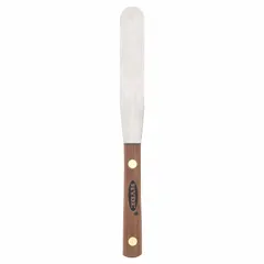 This standard spreading tool features a spring steel blade with a semi-circle shape and a hardwood handle. It is used for applying and smoothing compounds, adhesives, and fillers in construction and maintenance tasks.