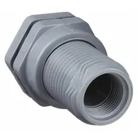 This CPVC through-wall fitting features a 1 1/4 in female NPT threaded inside connection and an EPDM gasket. Designed for bulkhead mounting in tanks, reservoirs, or vessels, it provides a leak-proof seal in fluid handling systems