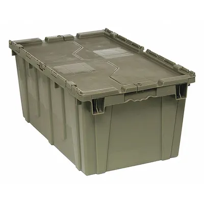 QUANTUM STORAGE SYSTEMS Attached Lid Tote: 18.8 gal, 27 3/8 in x 16 5/8 in x 12 1/2 in - Colored Attached-Lid Totes with Two-Piece Lids