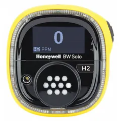 Portable single-gas detector for monitoring hydrogen sulfide (H₂S) levels. Features high (500 ppm) and low (100 ppm) alarm setpoints. IP68-rated yellow housing with lithium battery and Bluetooth communication. Suitable for confined space entry and personal safety monitoring in industrial environments.