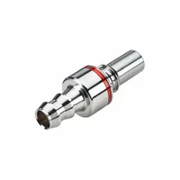 Chrome-plated brass quick-disconnect tube fitting with a 1/2 in ID size. Features a Quick-Disconnect Coupler x Barbed connection in Warm Red. Used for rapid connection and disconnection of fluid lines in industrial applications such as pumps, controls, and pneumatic systems
