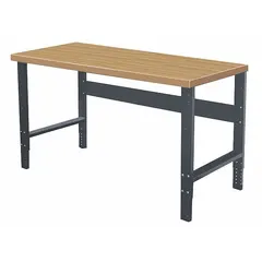 This HALLOWELL workbench features a 48 x 30 in particleboard top in black finish. Height is adjustable to suit various tasks. Includes a stringer for added stability. Suitable for assembly, maintenance, and inspection applications.