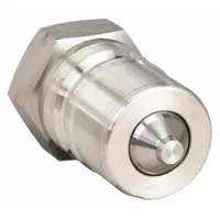 This ISO B Series hydraulic quick-connect coupling plug features a 303 stainless steel body and a female NPTF thread of 1"-11-1/2. The nitrile seal provides reliable fluid sealing in hydraulic systems. It is used for quick connection and disconnection of hydraulic lines in industrial applications
