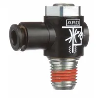 ARO Cylinder Port Flow Control Valve: Elbow Fitting, Screwdriver Slot/Thumb Screw, 1/8 in Tube (MPN 119309-125)