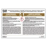 This 10-pack of secondary bottle labels measures 6 inches in width and displays the legend 'Simple Green Clean Building Carpet Cleaner Concentrate 4'. Designed for compliant chemical identification on secondary containers in industrial facilities, these labels support proper hazard communication and regulatory adherence during cleaning operations