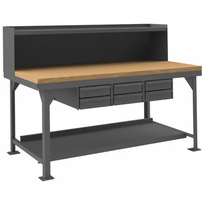 DURHAM MFG Workbench: Fixed Ht, Maple, 72 in x 36 in, 12,000 lb Overall Load Capacity - Workbenches with Louvered Panels, Risers, Drawers & Lower Shelves