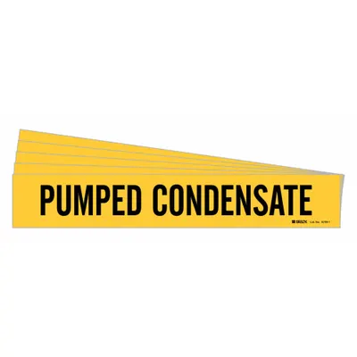 BRADY Pipe Marker: Pumped Condensate, Yellow, Black, Fits 2 1/2 to 7 7/8 in Pipe O.D. - Pumped Condensate Adhesive Pipe Markers