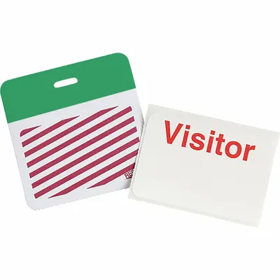 BRADY Card Clip On Badge: Visitor, Vinyl, White, 2 in Card Ht, 3 in Card Wd - Clip-On ID Badges