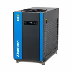 Cycling refrigerated compressed air dryer with 100 cfm capacity, 115V AC power, 1 in NPT connections, and 42°F pressure dew point. Consumes 0.62 kW. Used to remove moisture from compressed air systems in industrial applications such as pneumatic controls, instrumentation, and manufacturing processes.
