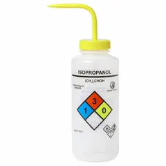 Wide Mouthed Standard Spout Wash Bottle, 1 L, Isopropanol, Vented, Colorless Body, Yellow Closure