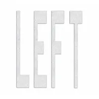 This white thermoplastic pavement marking measures 8 ft long by 6 1/8 ft wide and features a 'Left' legend. It is applied using a hand torch adhesion method. Typical applications include marking left-turn lanes or directional arrows on roadways, parking lots, and other paved surfaces