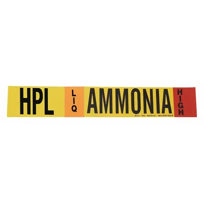 BRADY Pipe Marker: HPL, LIQ, High, Fits 2 1/2 to 7 7/8 in Pipe O.D., 1 Pipe Markers - Ammonia Adhesive Pipe Markers