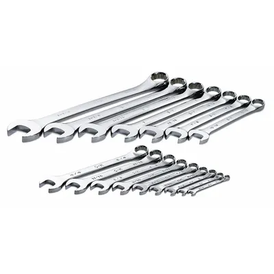 SK PROFESSIONAL TOOLS Combination Wrench Set: Alloy Steel, Chrome, 16 Tools - SAE 6-Point Combination Wrench Sets