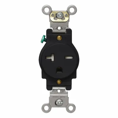 LEVITON Plugs and Receptacles: Single, 6-20, Black, 250V AC, 20 A, 2 Pole / 3 Wire (MPN T5461-E) - General Purpose Receptacles