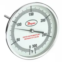 DWYER Glow-in-the-Dark Dial Thermometer: 0°F to 300°F, +/- 1% Accuracy, 5 in Dial Dia, Male (MPN GBTA590151)