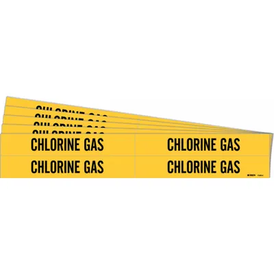 BRADY Pipe Marker: Chlorine Gas, Yellow, Black, Fits 3/4 to 2 3/8 in Pipe O.D. - Chlorine Gas Adhesive Pipe Markers