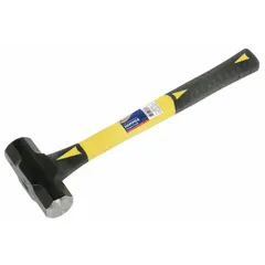 Steel engineering hammer with a 3 lb head weight and 1-5/8 in diameter striking face. Fiberglass handle provides reduced vibration. Overall length of 16 in. Suitable for heavy striking tasks in industrial maintenance, metalworking, and construction.