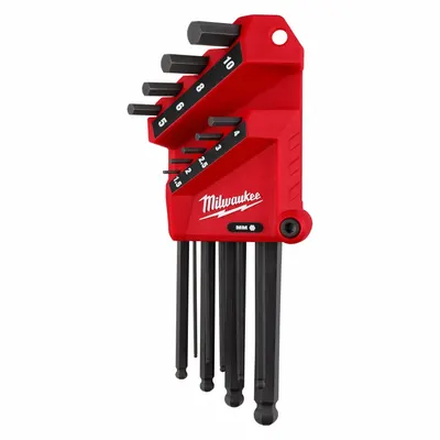 MILWAUKEE Hex Key Set: 6 - 10 Pieces, L, Metric, Single Ball End, Long, 9 Pieces - L-Shaped Hex Key Sets