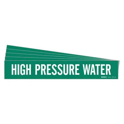 BRADY Pipe Marker: High Pressure Water, Green, White, Fits 8 in and Larger Pipe O.D. - High Pressure Water Adhesive Pipe Markers