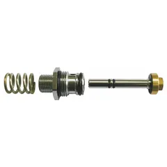 Valve repair kit for faucet foot pedals and knee pedals. Constructed of brass and stainless steel with a nickel and stainless steel finish. Includes plunger assembly and stainless steel spring. NPT connections. Compatible with Sani-Lav equipment.